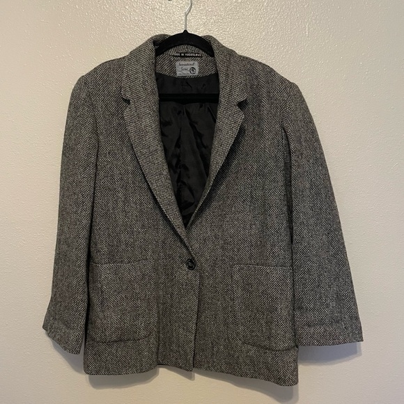 International Scene Blazer Women 7/8 Gray Tweed Vintage Pure New Wool Lines - Picture 2 of 8